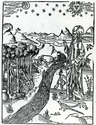 Création, première page de la Genèse, de la Bible de Lugduni, 1538